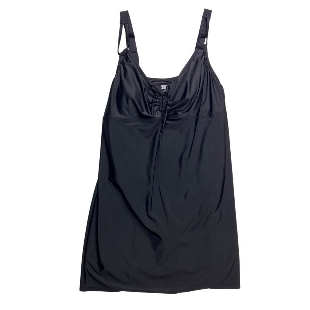 Wave Zone Swim Dress‎ Women 1X Black Ruched Adjustable Straps